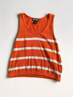 DKNY JEANS Orange White Striped Knit Tank Top Size Small
